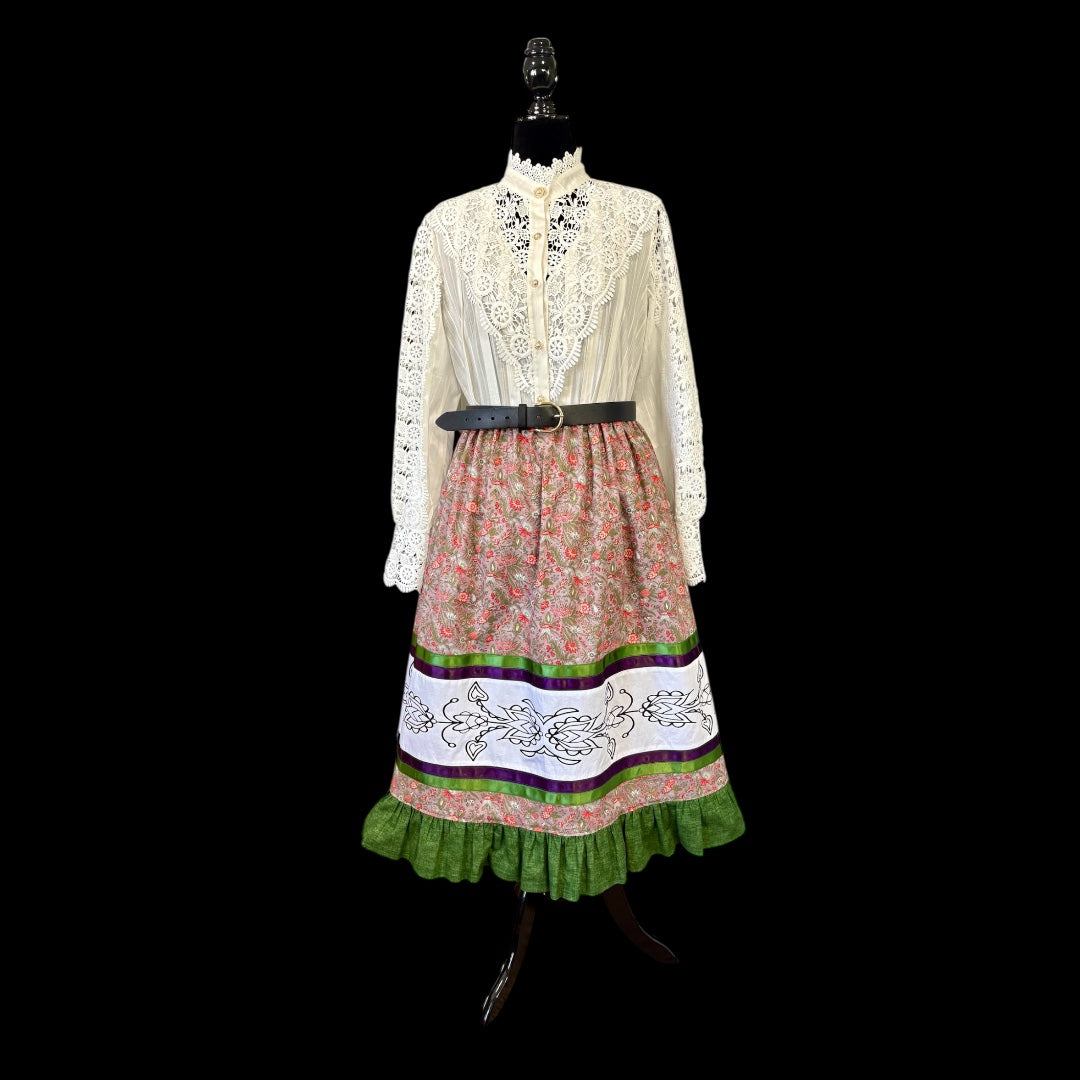 Fits up to 2x—Floral Ruffle Skirt—32” Long+ A GIFT FROM ME, A CORN HUSK DOLL