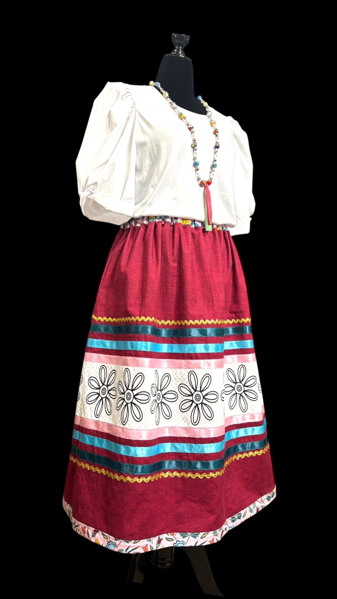 Fits up to 3x: Haudenosaunee Inspired Ribbon Skirt—Florets