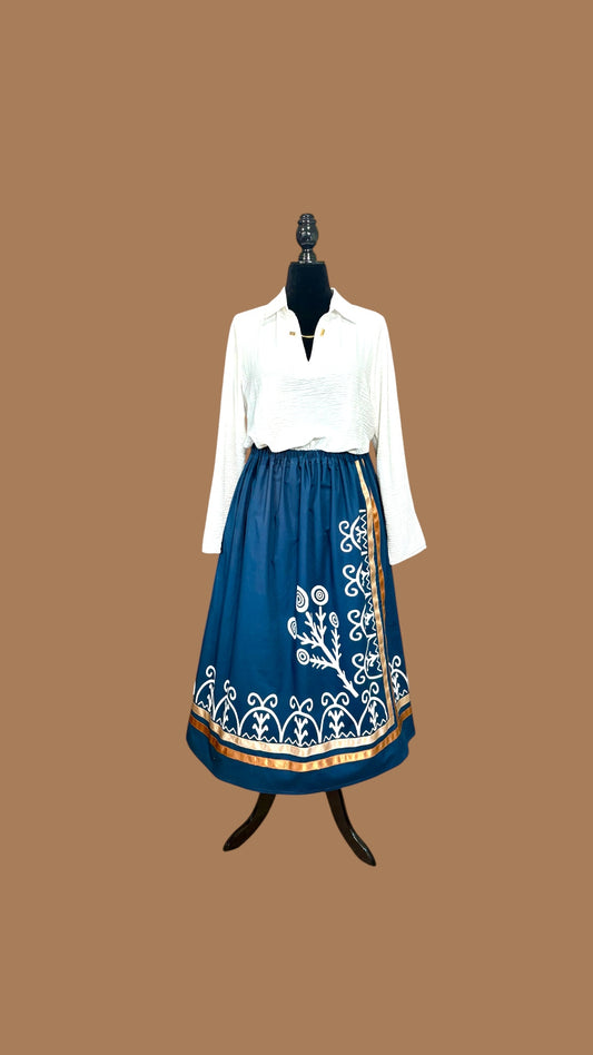 Large-3x Navy Blue Sky Dome/Celestial Tree Ribbon Skirt