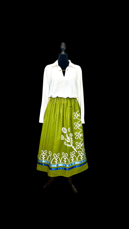 Olive Small-1x Haudenosaunee Inspired Ribbon Skirt— Sky Domes & Celestial Tree