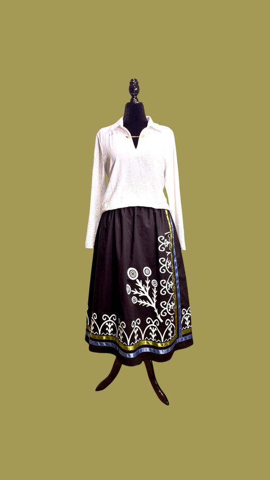 Black Small-1x Haudenosaunee Inspired Ribbon Skirt— Sky Domes & Celestial Tree