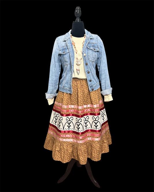 🌾Haudenosaunee Inspired Ribbon Skirt with Ruffle—Yonu•té• (corn mounds)—fits up to 2x, 30.0” long