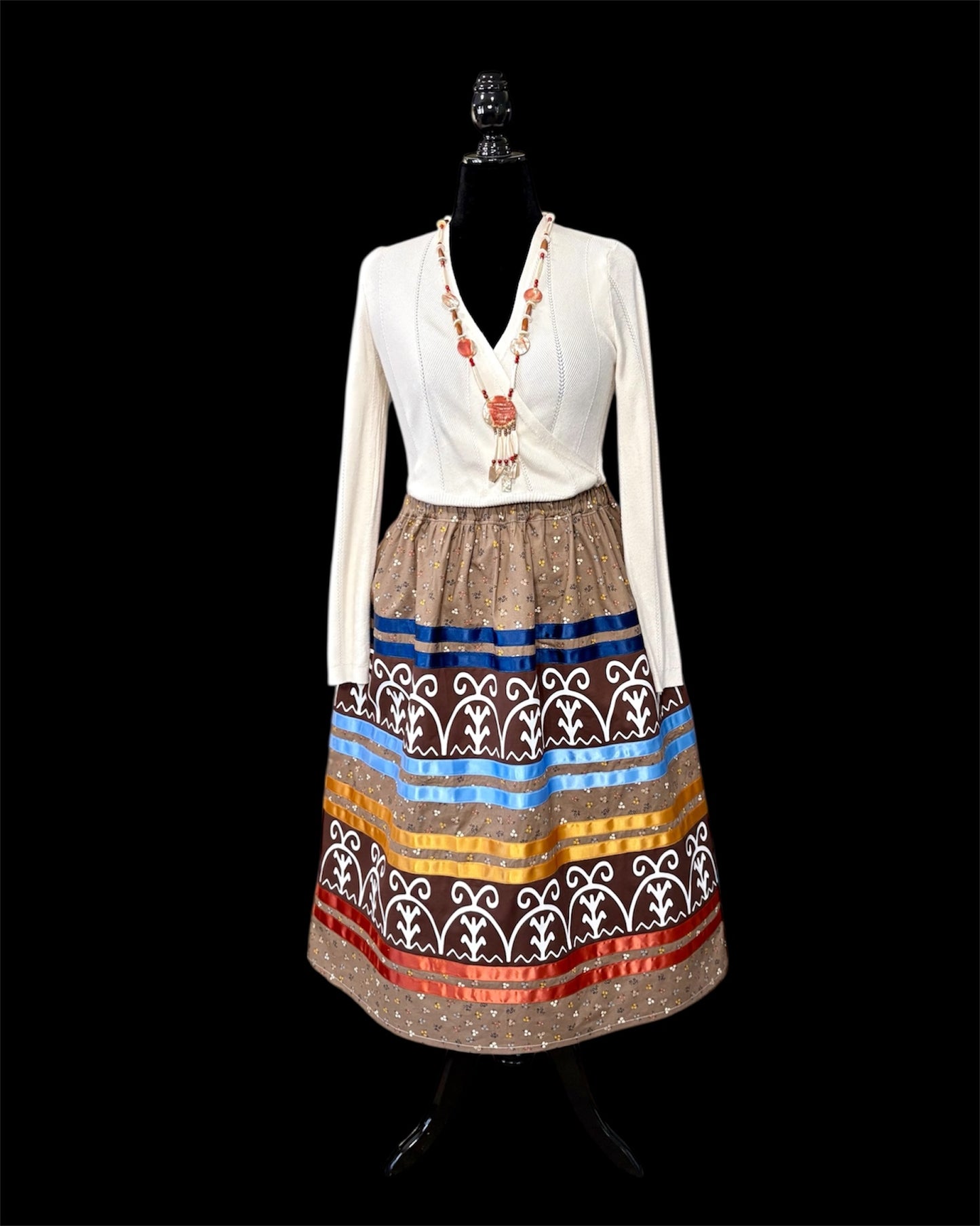 Small-1x Haudenosaunee Inspired Ribbon Skirt—✨Bonus: complimentary matching top (fits up to XL)