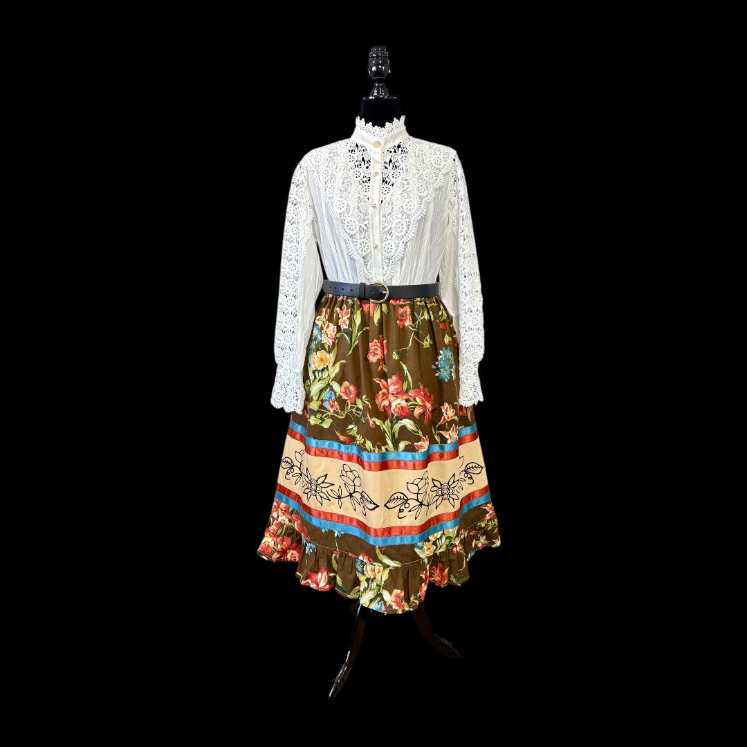 Fits up to 2x—Floral Ruffle Skirt—31” Long+A GIFT FROM ME, A CORN HUSK DOLL