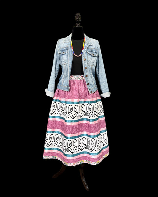 Fits up to 2x— Haudenosaunee Inspired Double Row Ribbon Skirts—Hearts—