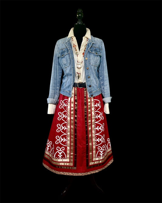 🌾Haudenosaunee Inspired Ribbon Skirt—Yonu•té• (corn mounds)—fits up to 2x, 29.5” long