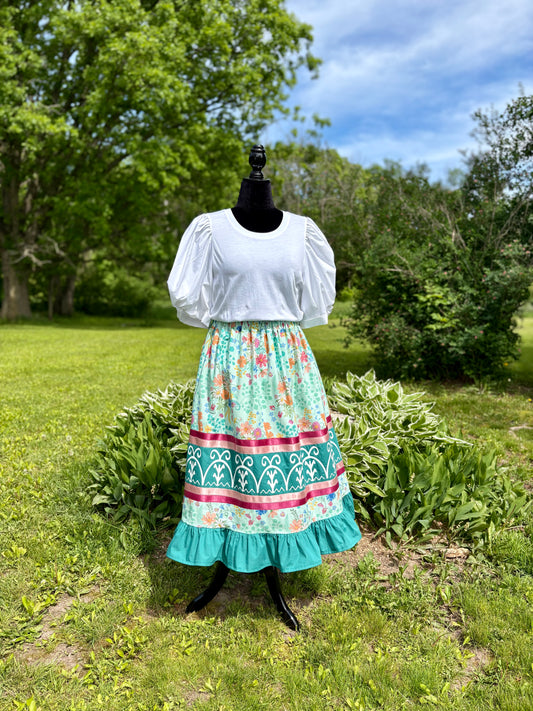 Fits up to 2x—Haudenosaunee Inspired Ribbon Skirt with Ruffle