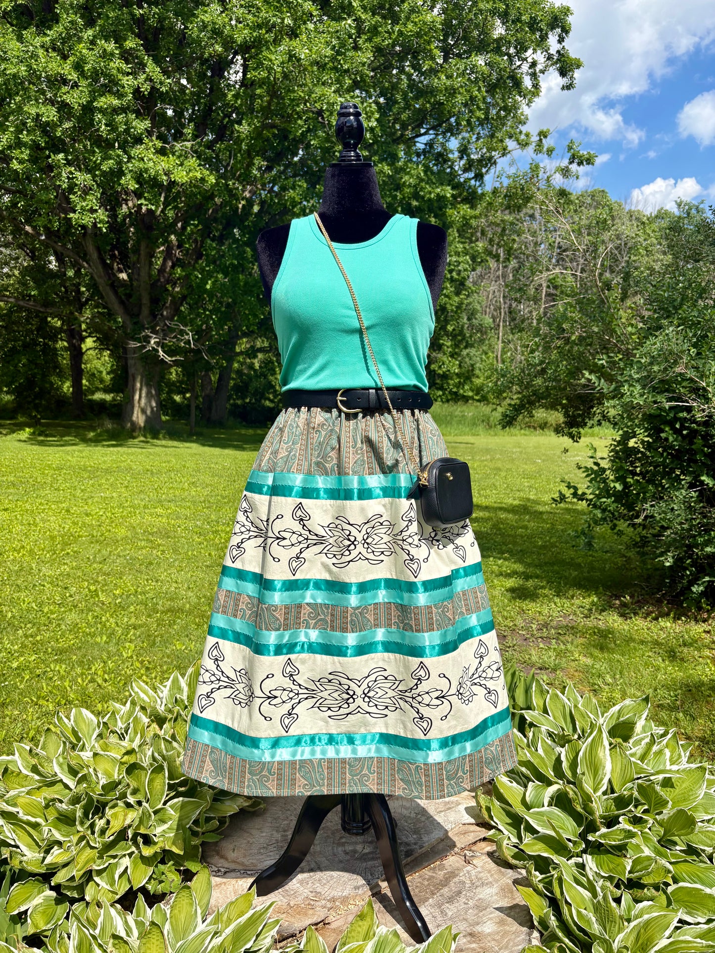 Fits up to 2x—Double Row Floral Ribbon Skirt— 30” Long