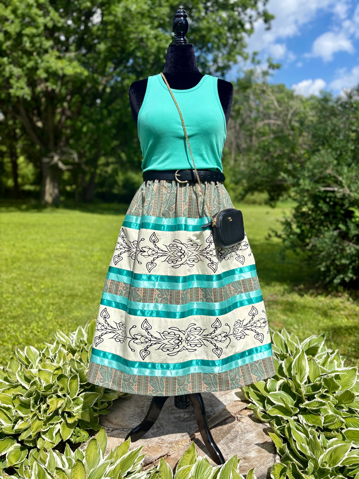 Fits up to 2x—Double Row Floral Ribbon Skirt— 30” Long