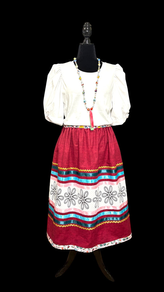 Fits up to 3x: Haudenosaunee Inspired Ribbon Skirt—Florets