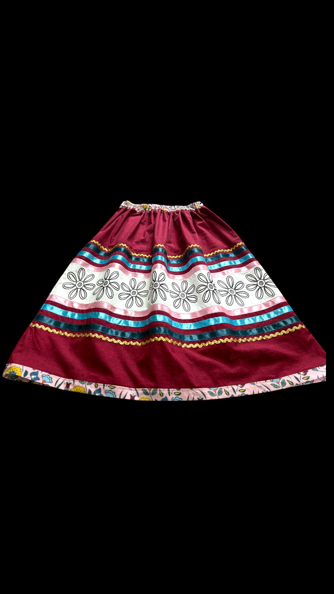 Fits up to 3x: Haudenosaunee Inspired Ribbon Skirt—Florets