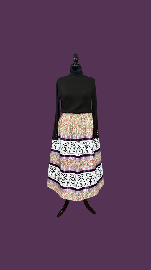 Small-XL Haudenosaunee Inspired Ribbon Skirt— Double Row Yonu•té• (corn mounds)