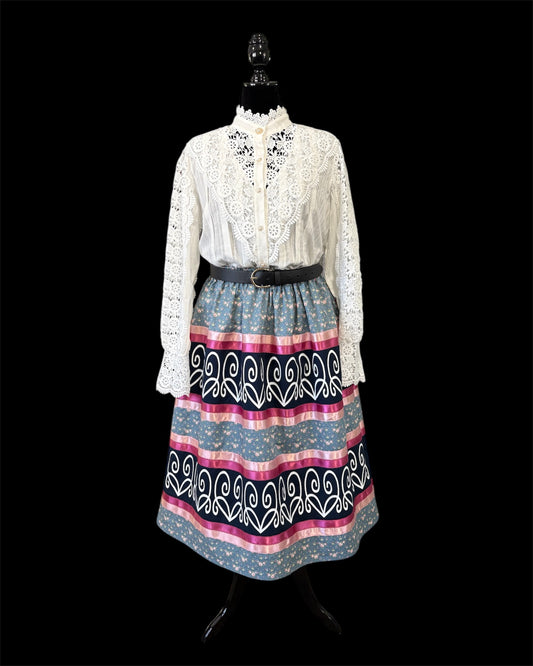 Small-1x Haudenosaunee Inspired Ribbon Skirt—Double Row